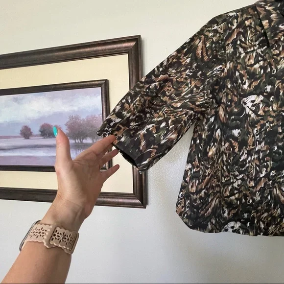 NWT Ted Baker London Evrett Lantern Sleeve Jungle Print Top, Khaki/Multi Size 4